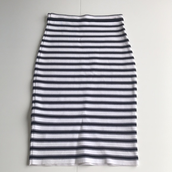 Portmans Womens Skirt Size S Knitted Midi Stretchy Ponte Pencil White Black EUC - Picture 2 of 6